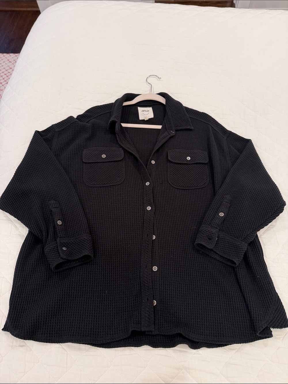 Old Navy Black Waffle Knit Overshirt